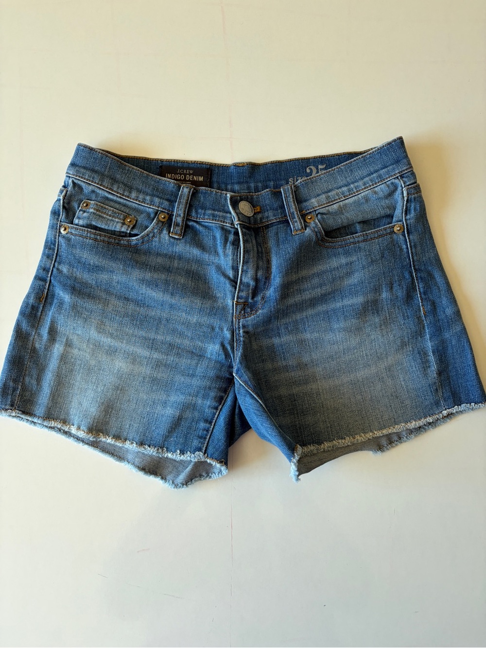 J Crew indigo denim cutoff blue jean denim indigo shorts women size 25 4” inseam